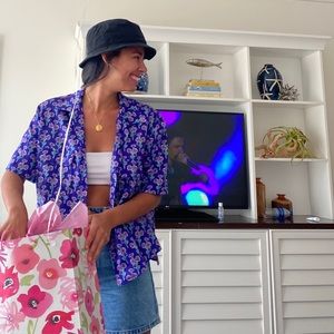 ZARA purple flower button shirt